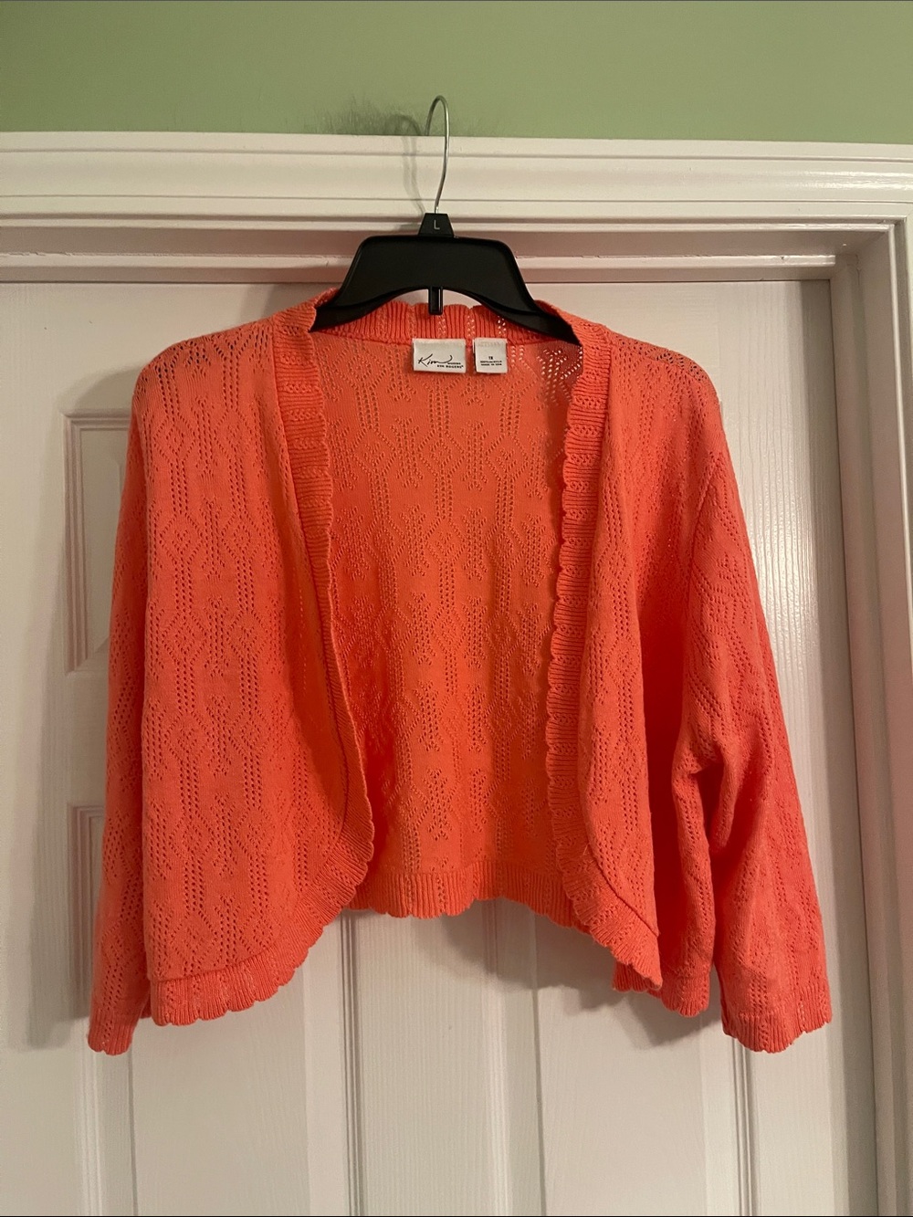 Kim Rogers Shrug Pointelle Scalloped Cropped Crochet Cardigan - 1X
